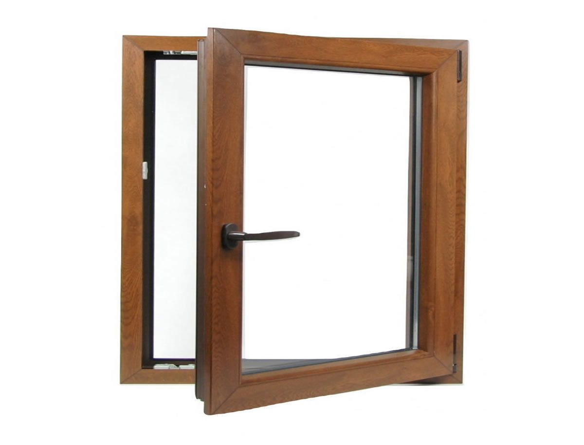 50 x 60 cm - Ventana PVC nogal 1 puerta - económica imitación madera (L 500 x 600 mm - 50x60 cm)