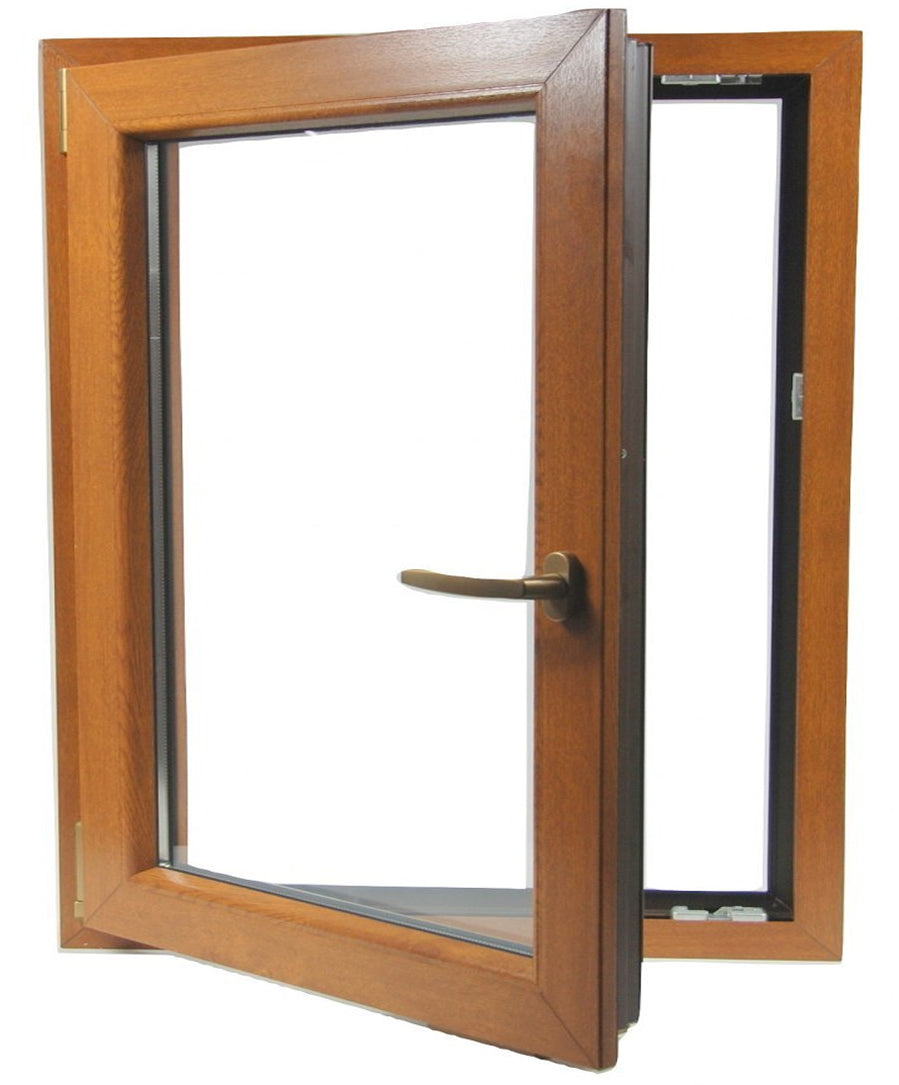 90 x 90 cm - Ventana de PVC nogal con 1 puerta - económica imitación madera (L 900 x H 900 mm - 90x90 cm)