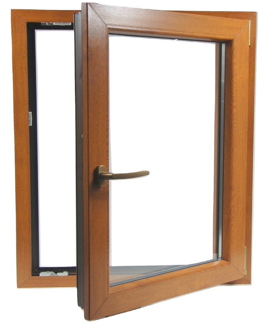 90 x 90 cm - Ventana de PVC nogal con 1 puerta - económica imitación madera (L 900 x H 900 mm - 90x90 cm)