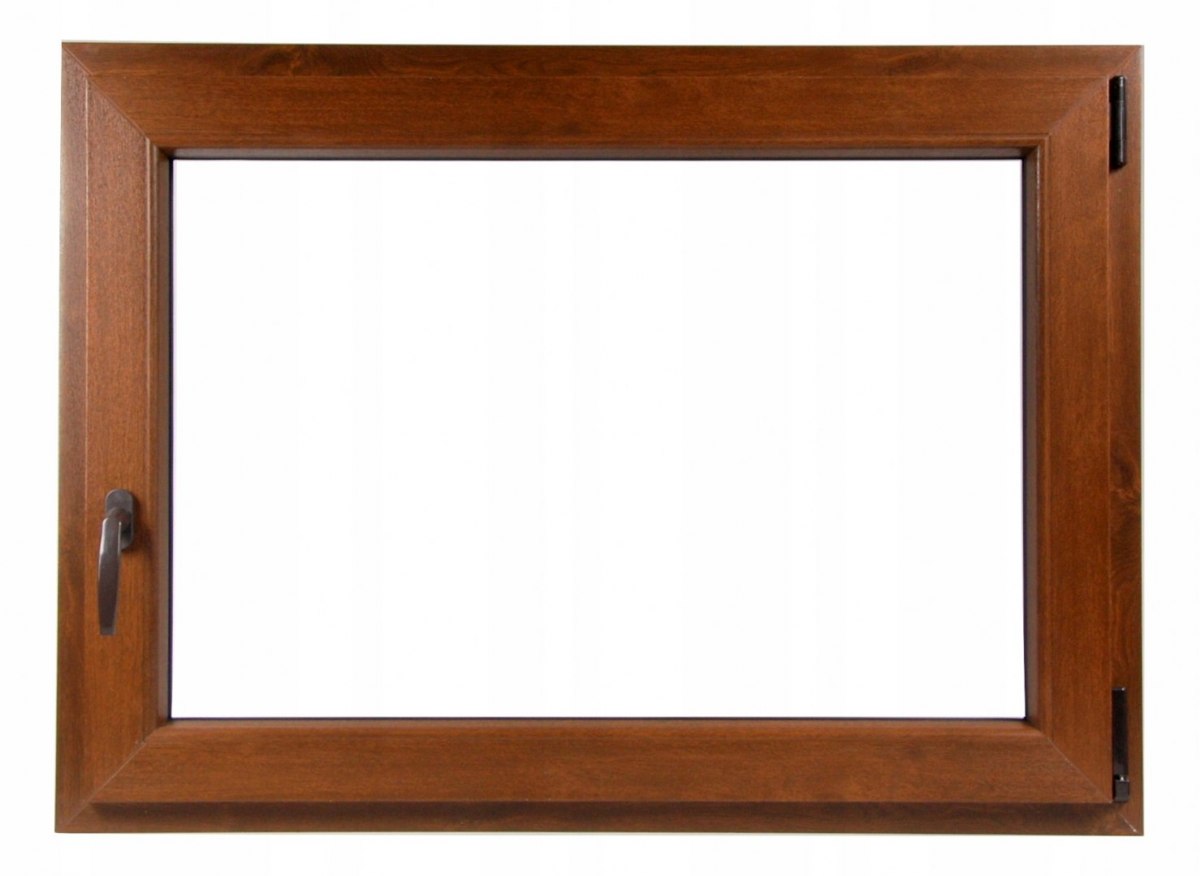 80 x 70 cm - Ventana de PVC nogal con 1 puerta - económica imitación madera (L 800 x H 700 mm - 80x70 cm)