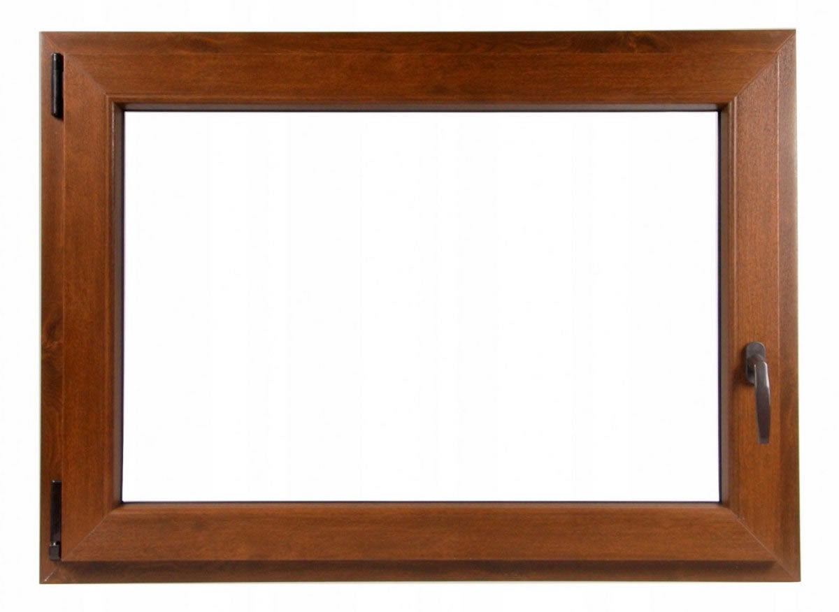 80 x 70 cm - Ventana de PVC nogal con 1 puerta - económica imitación madera (L 800 x H 700 mm - 80x70 cm)