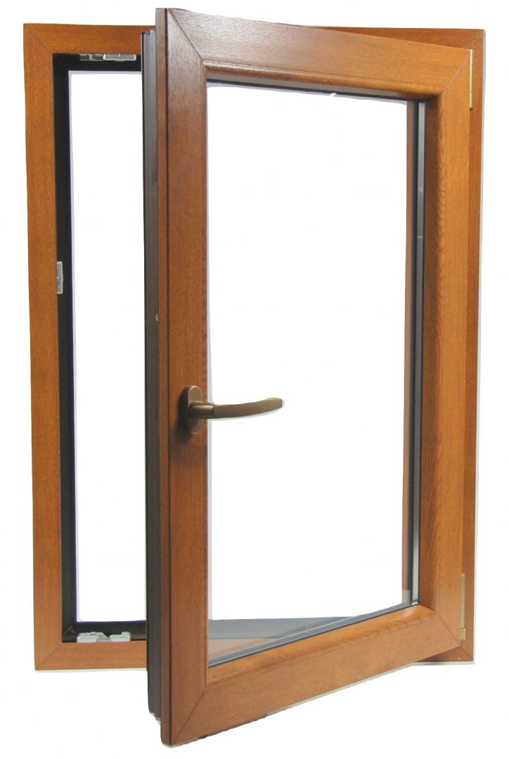 80 x 100 cm - Ventana PVC roble dorado 1 puerta - económica imitación madera (L 800 x H 1000 mm - 80x100 cm)
