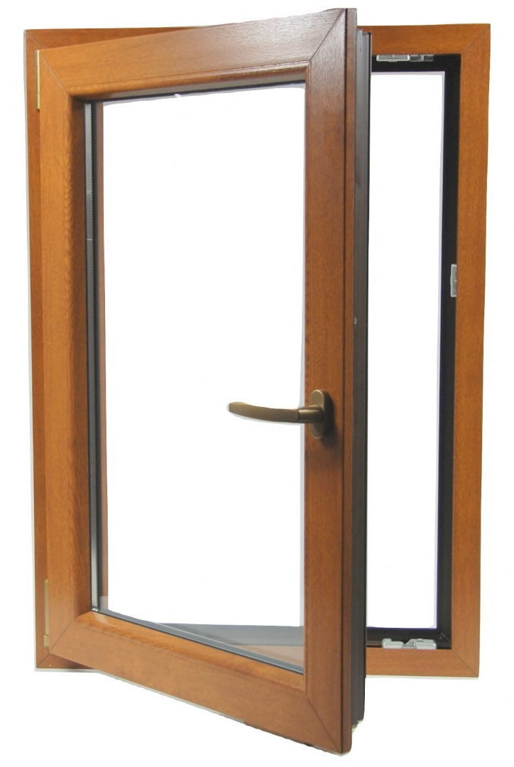 80 x 100 cm - Ventana PVC roble dorado 1 puerta - económica imitación madera (L 800 x H 1000 mm - 80x100 cm)