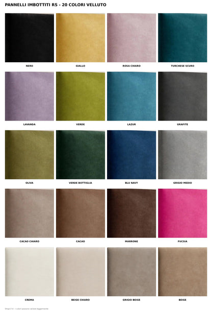 Pannelli imbottiti da parete in velluto Trinity varie misure - 20 colori disponibili - prodotto artigianale